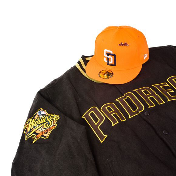 Bunda New Era MLB Patch Varsity Jacket San Diego Padres Cooperstown Brown / White