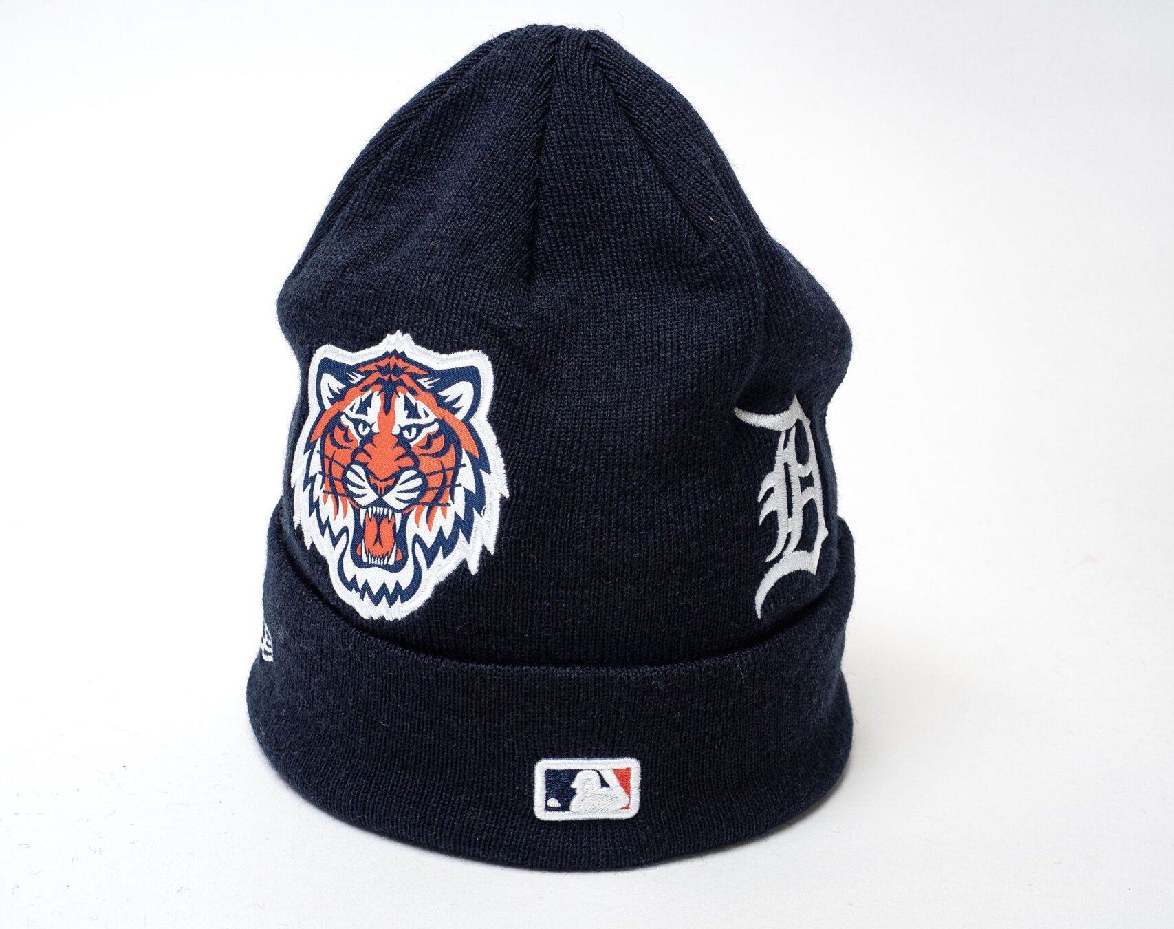 Official New Era Detroit Tigers Multi Patch Navy Cuff Knit Hat