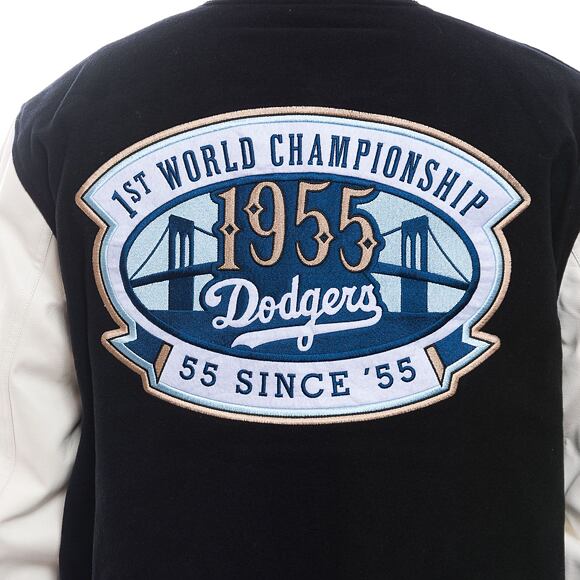 Bunda New Era - Patch Varsity Jacket - LA Dodgers - Black / White