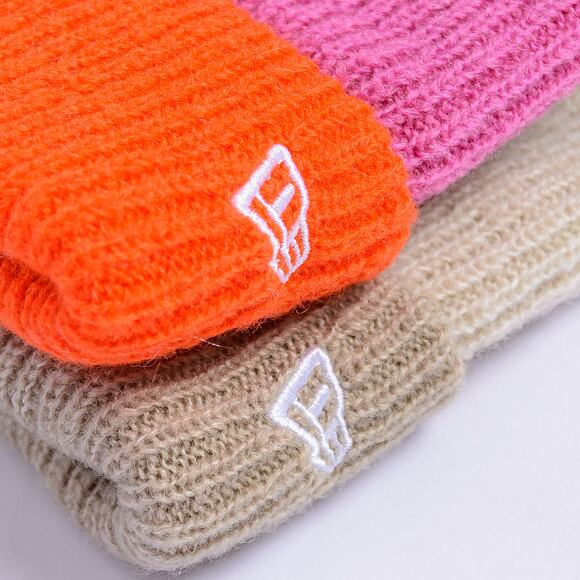 Dámský kulich New Era - Medium Knit Block Pom Beanie - Pastel Pink / Orange