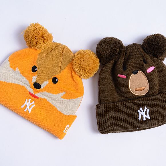 Dětský kulich New Era - Medium Knit Animal Pom Beanie - NY Yankees - Rust