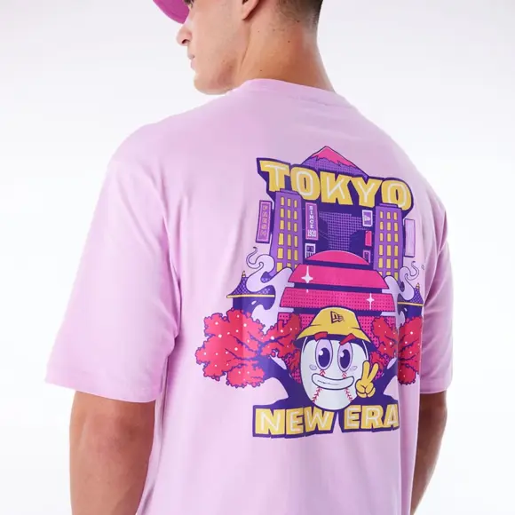 Triko New Era - Location Graphic Oversized Tee - Pastel Pink / White