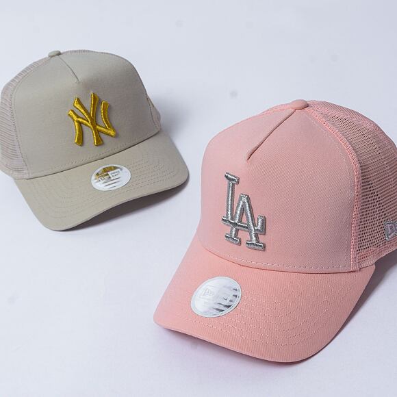 Dámská kšiltovka New Era - 9FORTY Trucker Metallic - LA Dodgers - Pink Lemonade / Silver