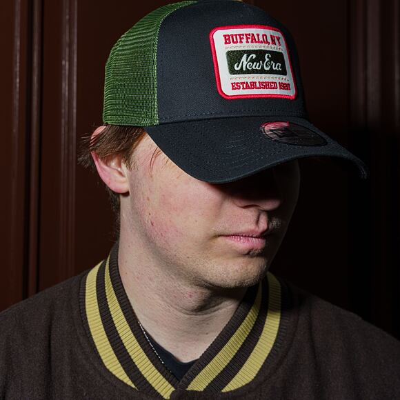 Kšiltovka New Era - Buffalo Patch 9FORTY Trucker - Black / New Olive