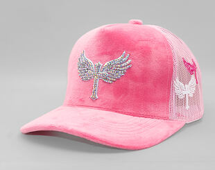 Kšiltovka Reflection Luxury Velvet Rhinostones Pink / White