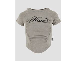 Dámské Triko Karl Kani - Woven Signature Washed Gathering Crop Tee - light grey