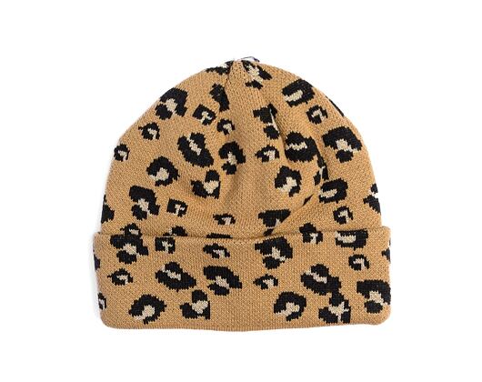 Dámský kulich New Era - Medium Knit Wide Leopard Beanie - Camel