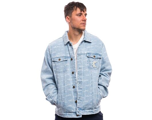 Bunda Karl Kani OG Denim Wavy Print Trucker Jacket bleached blue