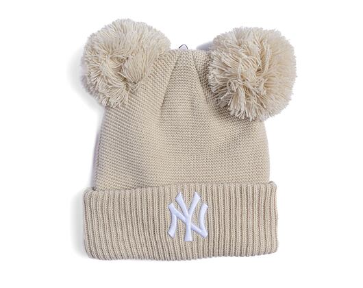 Dámský kulich New Era - Medium Knit Double Pom Beanie - NY Yankees - Stone / White