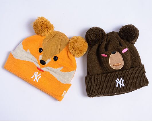 Dětský kulich New Era - Medium Knit Animal Pom Beanie - NY Yankees - Walnut