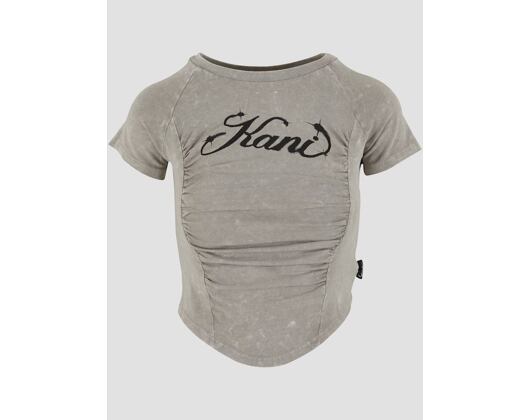 Dámské Triko Karl Kani - Woven Signature Washed Gathering Crop Tee - light grey