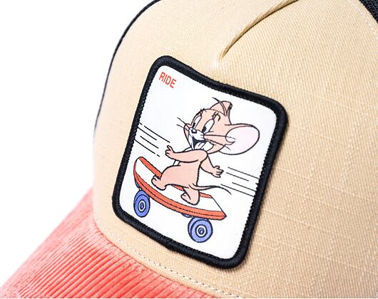 Kšiltovka Capslab Tom and Jerry Trucker - Jerry Rides Skateboard - Sand / Brick