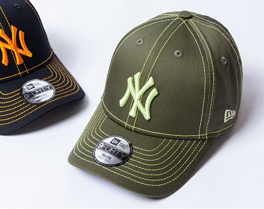 Dětská Kšiltovka New Era - 9FORTY Contrast Stitch - NY Yankees - Olive / Neon Yellow