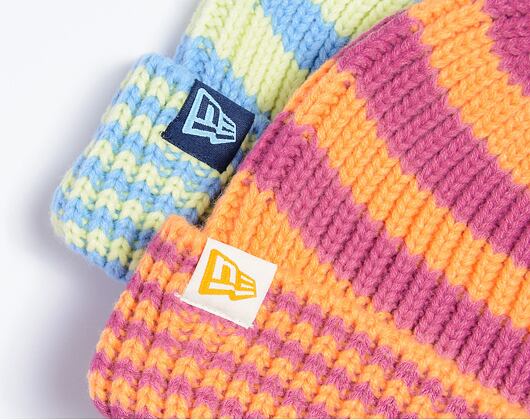 Kulich New Era - Medium Knit Stripe Beanie - Pastel Blue / Neon Yellow