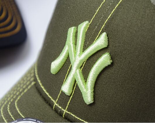 Dětská Kšiltovka New Era - 9FORTY Contrast Stitch - NY Yankees - Olive / Neon Yellow