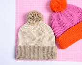 Dámský kulich New Era - Medium Knit Block Pom Beanie - Pastel Pink / Orange