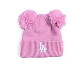 Dámský kulich New Era - Medium Knit Double Pom Beanie - LA Dodgers - Pastel Pink / White