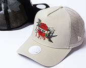 Dámská kšiltovka New Era - 9FORTY Trucker - Birds & Roses Tattoo - Stone